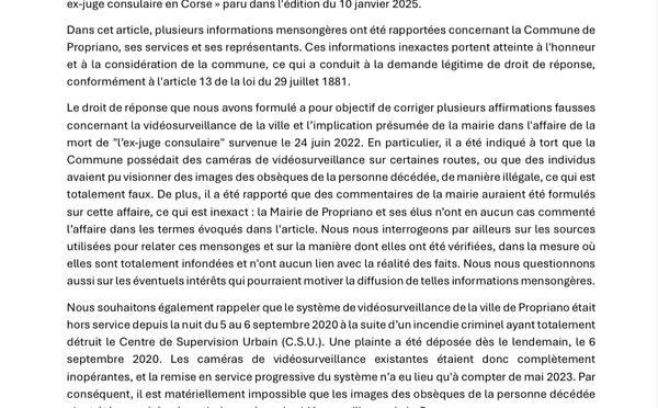 Mise au point suite à un article paru dans le journal Le monde